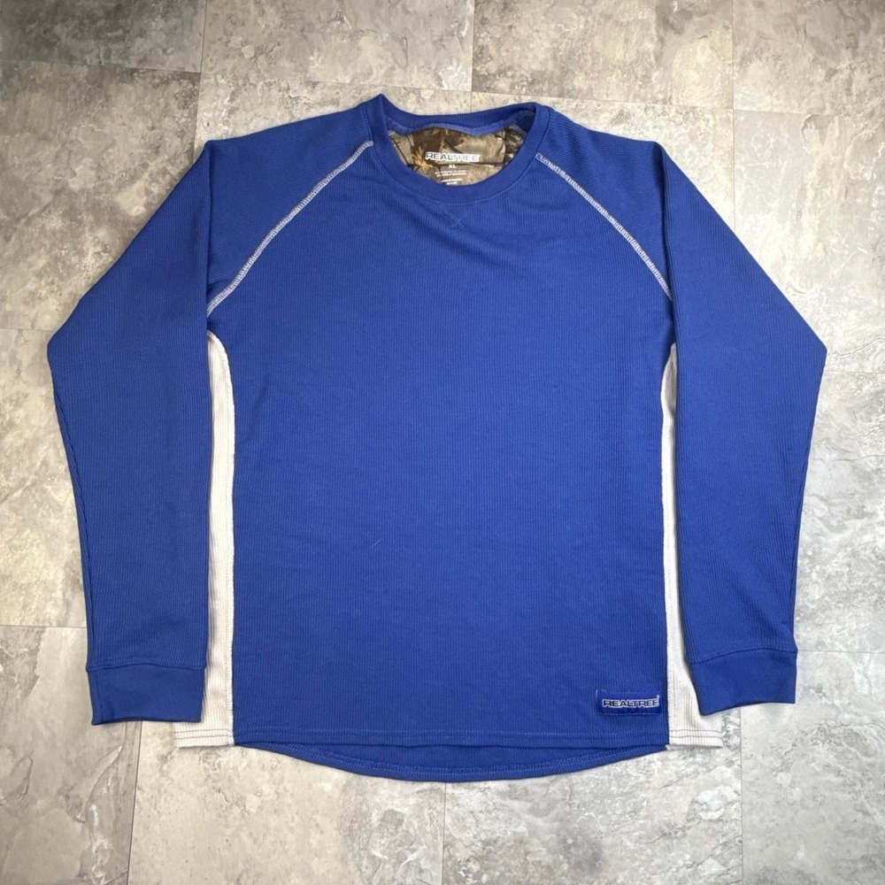 Y2K blue and white Realtree waffle knit thermal long sleeve shirt size xl